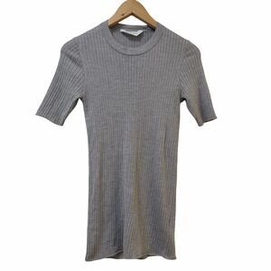 Everlane Womens Wool Rib Short Sleeve Sweater Tee Size M Gray Capsule Clean Girl